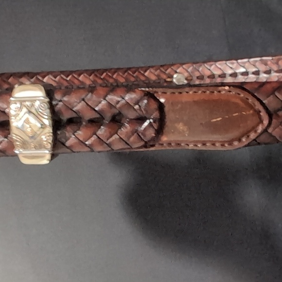 Brighton Men's Brown Braided Leather Belt with Silver Buckle, Size 32 M/L. - Picture 3 of 10